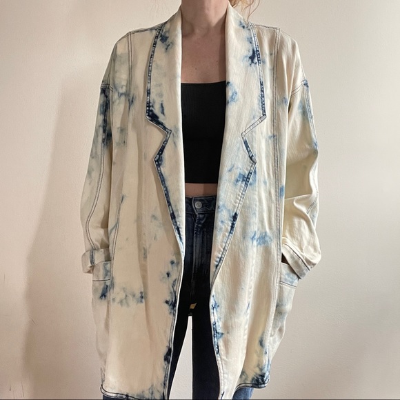 Raquel Allegra Jackets & Blazers - Raquel Allegra denim tie dye jacket designer size 2 M blazer mid thigh